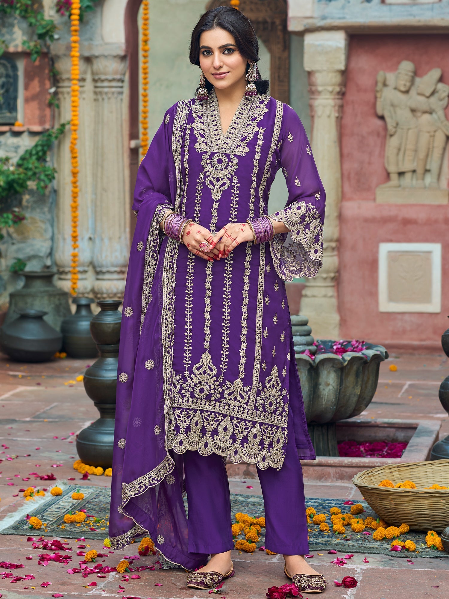 indo era, suit, kurta set for women, indo era kurta, kurta sets for ladies, summer dresses for women, 3 piece suit, cotton kurta set for women, new arrivals, women kurti plazo set, women in suit, kurta suit, floral kurta, short suit, spring summer, Purple suit