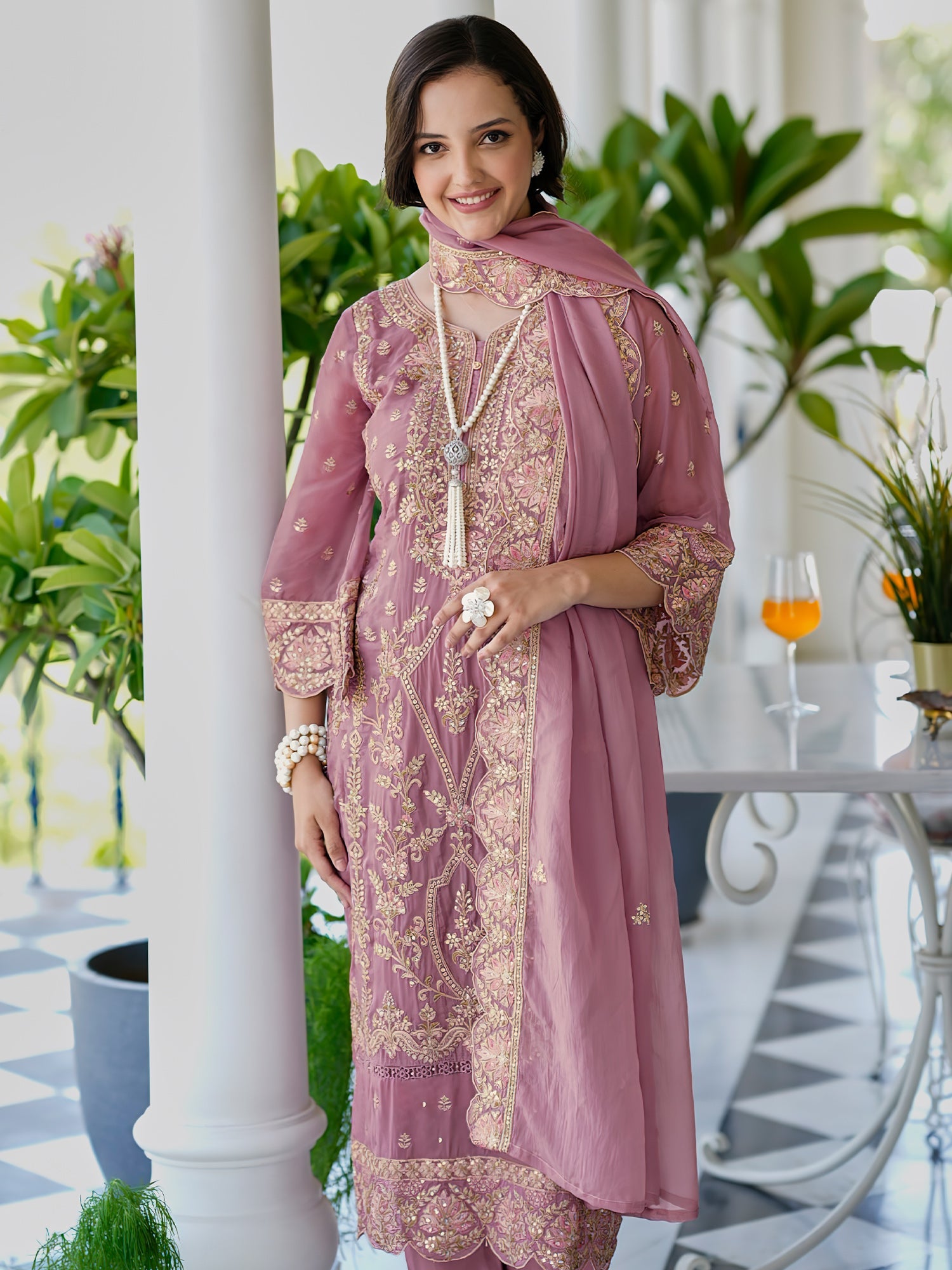 indo era, suit, kurta set for women, indo era kurta, kurta sets for ladies, summer dresses for women, 3 piece suit, cotton kurta set for women, new arrivals, women kurti plazo set, women in suit, kurta suit, floral kurta, short suit, spring summer, Mauve suit