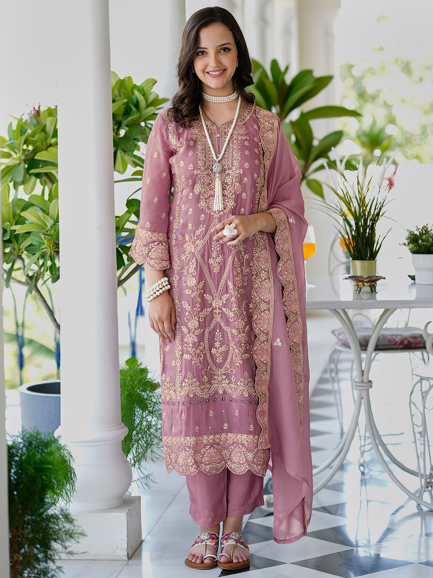 indo era, suit, kurta set for women, indo era kurta, kurta sets for ladies, summer dresses for women, 3 piece suit, cotton kurta set for women, new arrivals, women kurti plazo set, women in suit, kurta suit, floral kurta, short suit, spring summer, Mauve suit