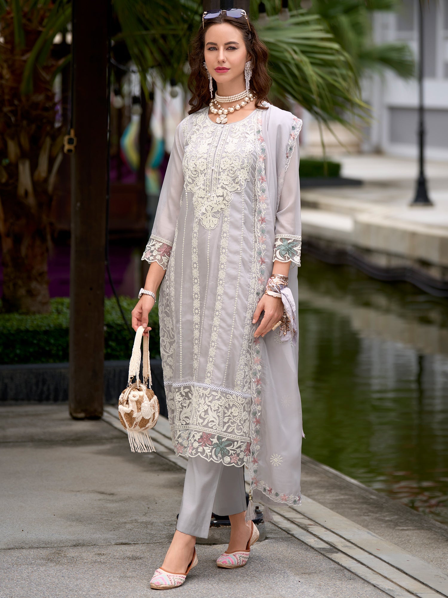 indo era, suit, kurta set for women, indo era kurta, kurta sets for ladies, summer dresses for women, 3 piece suit, cotton kurta set for women, new arrivals, women kurti plazo set, women in suit, kurta suit, floral kurta, short suit, spring summer, Grey suit