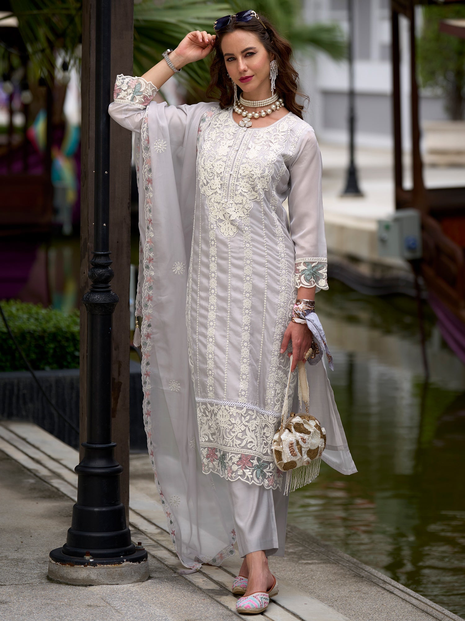 indo era, suit, kurta set for women, indo era kurta, kurta sets for ladies, summer dresses for women, 3 piece suit, cotton kurta set for women, new arrivals, women kurti plazo set, women in suit, kurta suit, floral kurta, short suit, spring summer, Grey suit