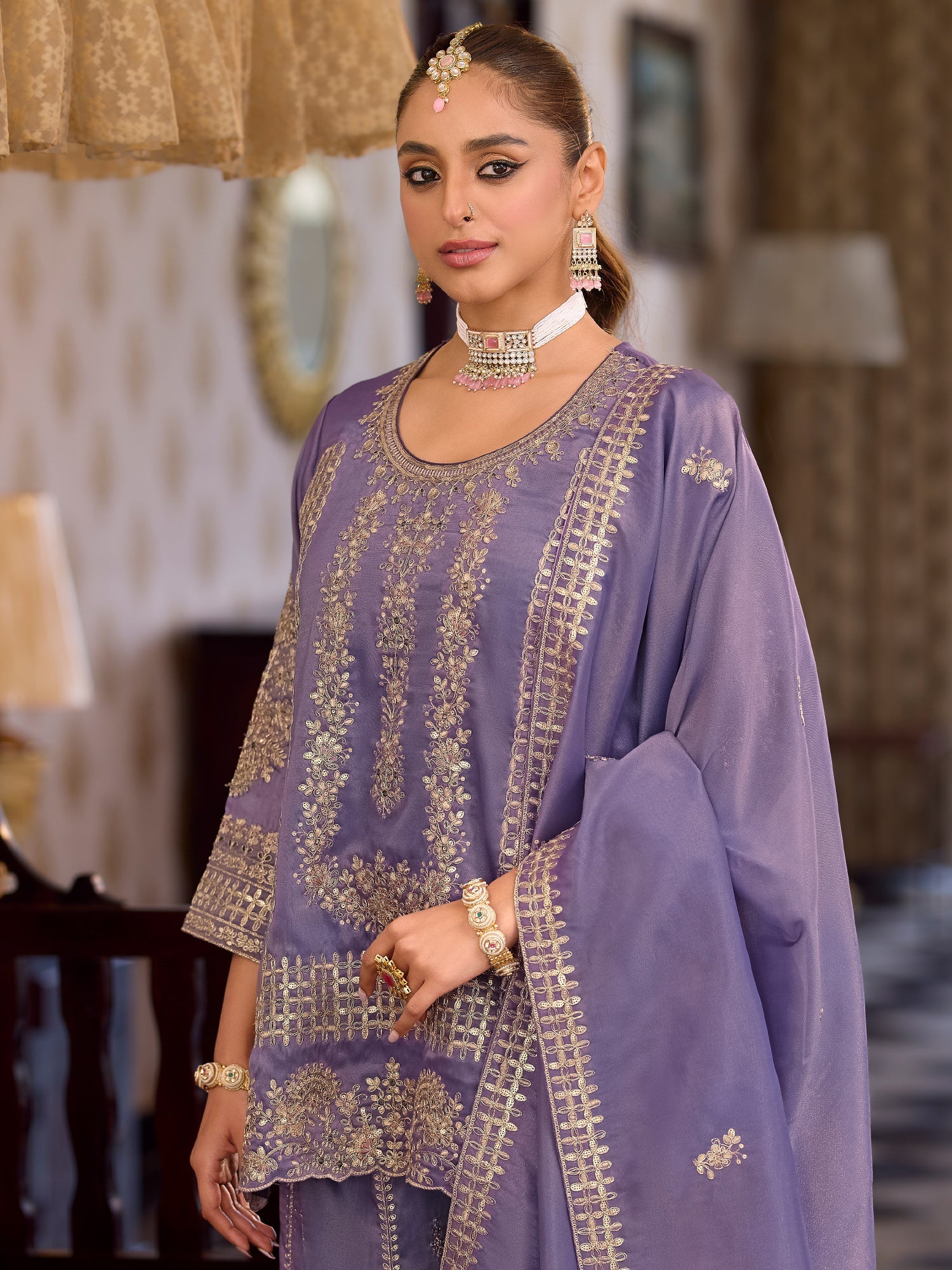 indo era, suit, kurta set for women, indo era kurta, kurta sets for ladies, summer dresses for women, 3 piece suit, cotton kurta set for women, new arrivals, women kurti plazo set, women in suit, kurta suit, floral kurta, short suit, spring summer, Lavender suit