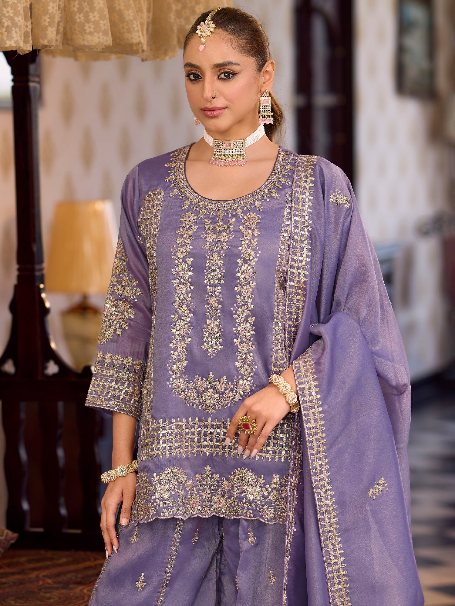 indo era, suit, kurta set for women, indo era kurta, kurta sets for ladies, summer dresses for women, 3 piece suit, cotton kurta set for women, new arrivals, women kurti plazo set, women in suit, kurta suit, floral kurta, short suit, spring summer, Lavender suit
