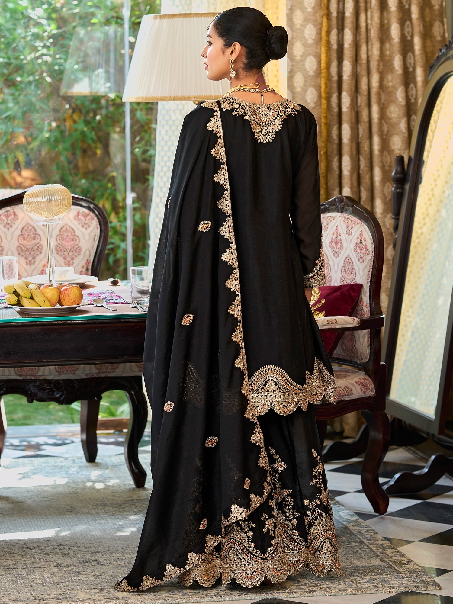 indo era, suit, kurta set for women, indo era kurta, kurta sets for ladies, summer dresses for women, 3 piece suit, cotton kurta set for women, new arrivals, women kurti plazo set, women in suit, kurta suit, floral kurta, short suit, spring summer, Black suit