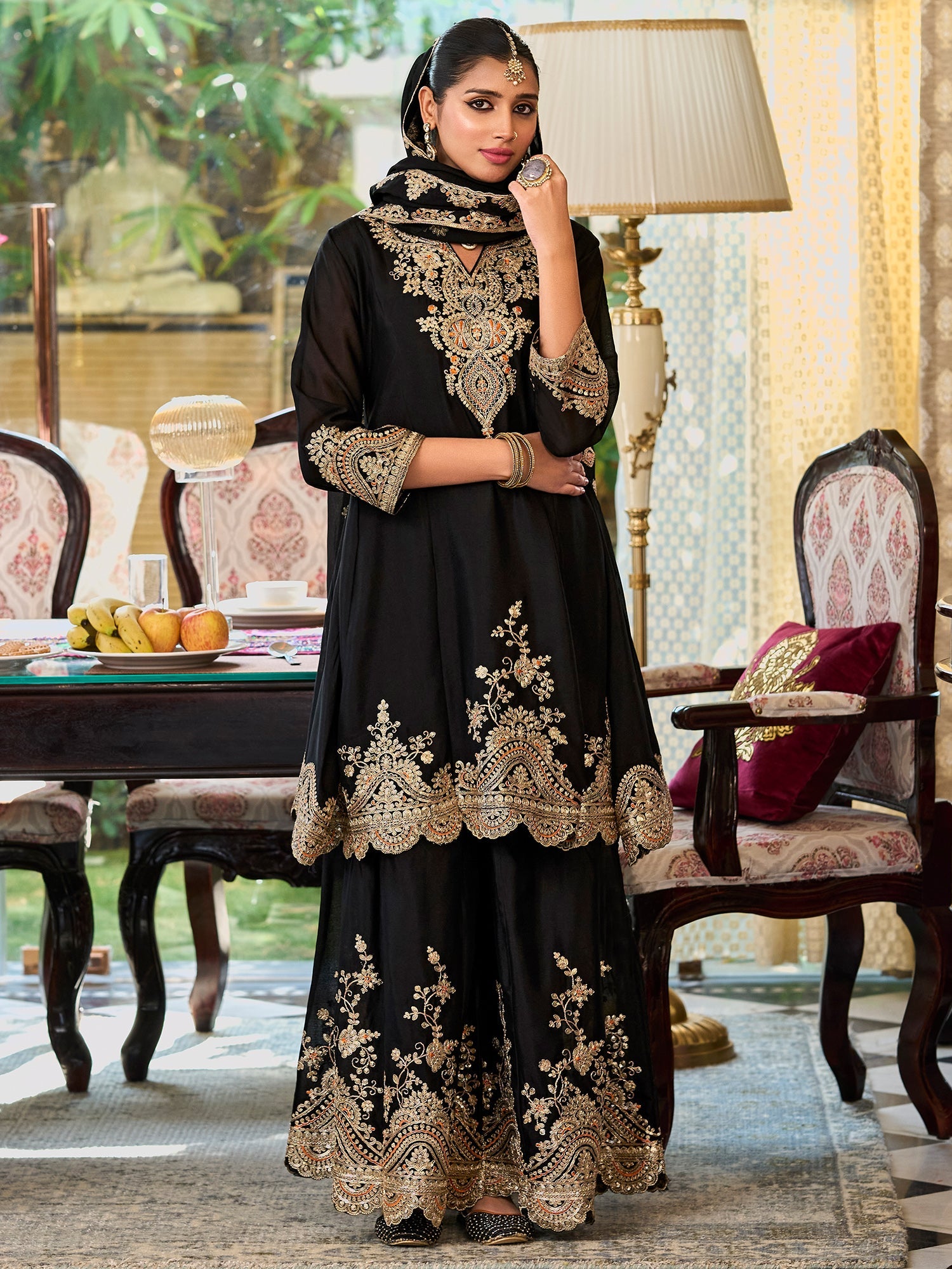 indo era, suit, kurta set for women, indo era kurta, kurta sets for ladies, summer dresses for women, 3 piece suit, cotton kurta set for women, new arrivals, women kurti plazo set, women in suit, kurta suit, floral kurta, short suit, spring summer, Black suit