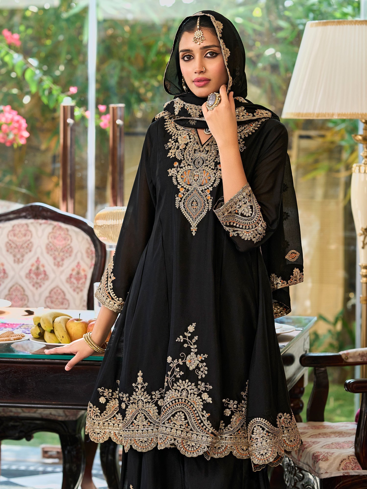 indo era, suit, kurta set for women, indo era kurta, kurta sets for ladies, summer dresses for women, 3 piece suit, cotton kurta set for women, new arrivals, women kurti plazo set, women in suit, kurta suit, floral kurta, short suit, spring summer, Black suit