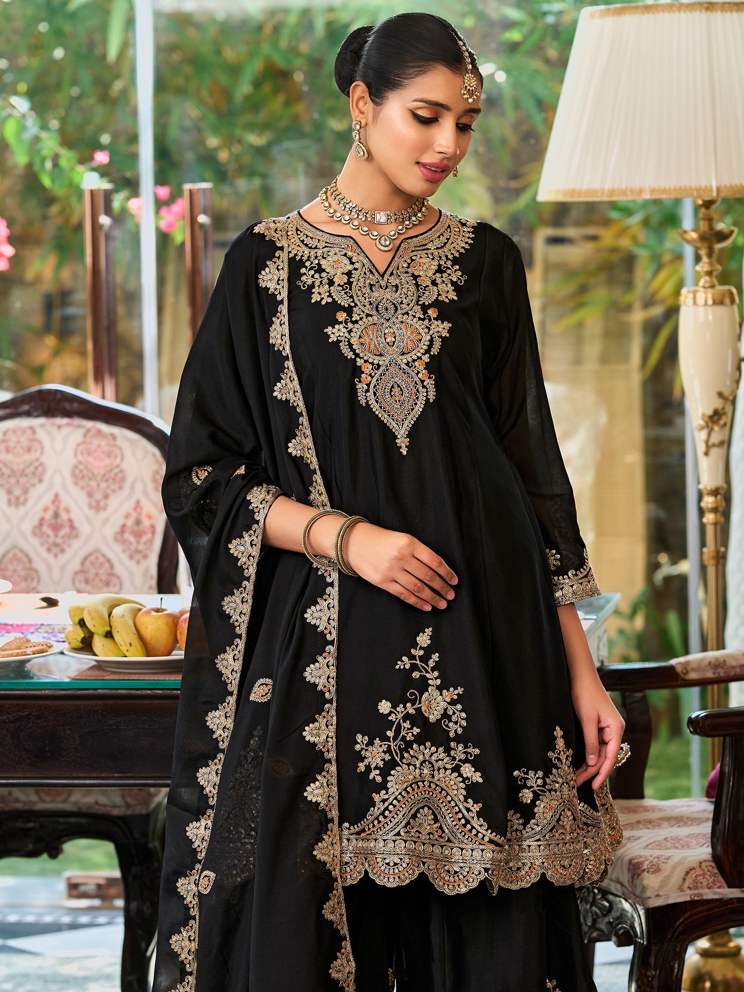 indo era, suit, kurta set for women, indo era kurta, kurta sets for ladies, summer dresses for women, 3 piece suit, cotton kurta set for women, new arrivals, women kurti plazo set, women in suit, kurta suit, floral kurta, short suit, spring summer, Black suit
