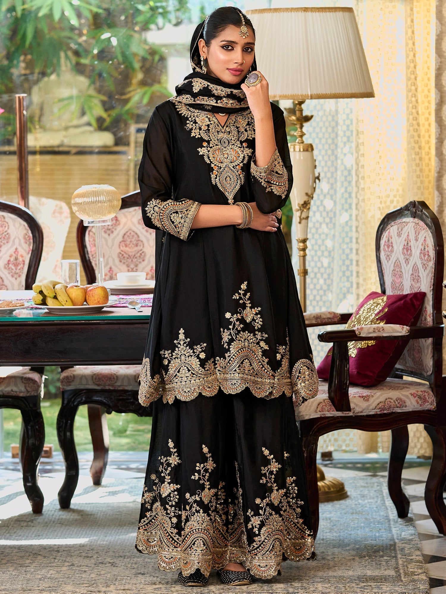 indo era, suit, kurta set for women, indo era kurta, kurta sets for ladies, summer dresses for women, 3 piece suit, cotton kurta set for women, new arrivals, women kurti plazo set, women in suit, kurta suit, floral kurta, short suit, spring summer, Black suit