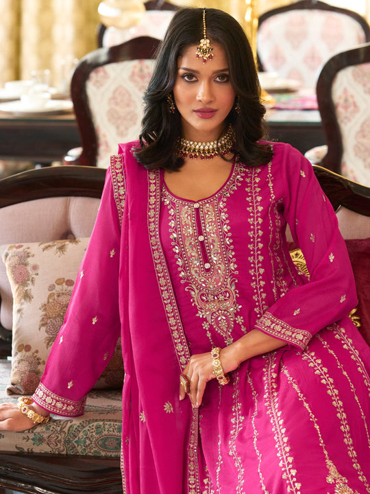 Pink Embroidered Anarkali Kurta Set With Dupatta