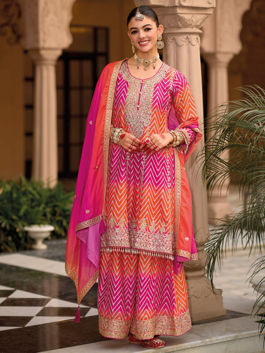 Indo Era Multi Embroidered A-Line Kurta Palazzos With Dupatta Set