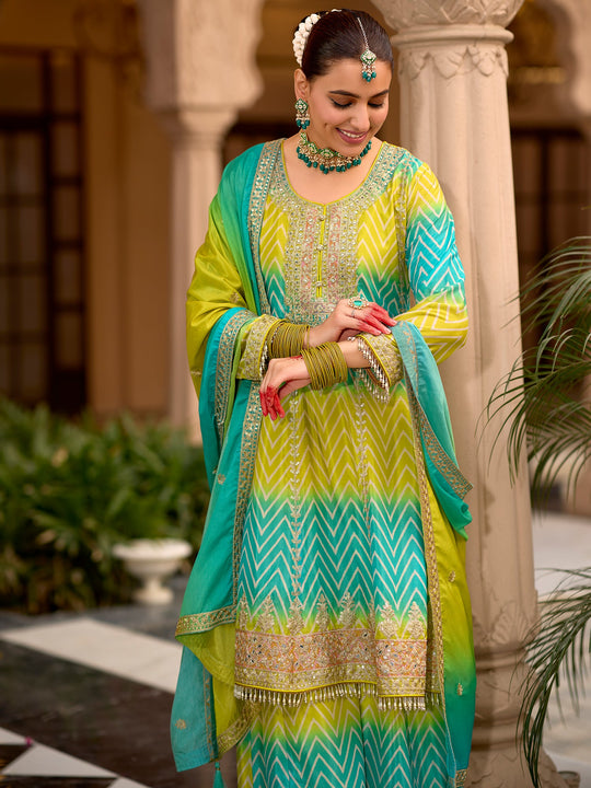 Indo Era Multi Embroidered A-Line Kurta Palazzos With Dupatta Set