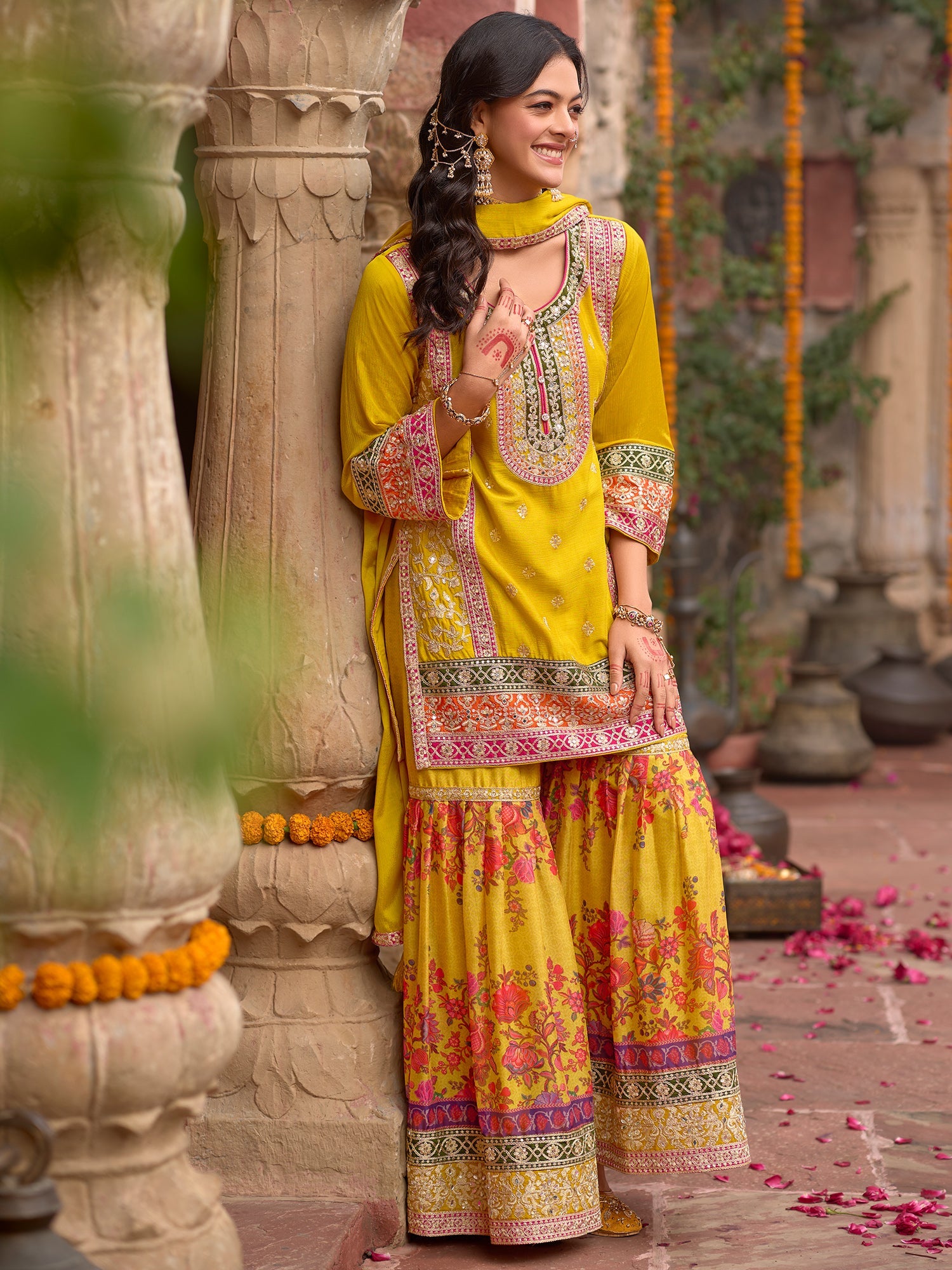 indo era, suit, kurta set for women, indo era kurta, kurta sets for ladies, summer dresses for women, 3 piece suit, cotton kurta set for women, new arrivals, women kurti plazo set, women in suit, kurta suit, floral kurta, short suit, spring summer, Yellow suit