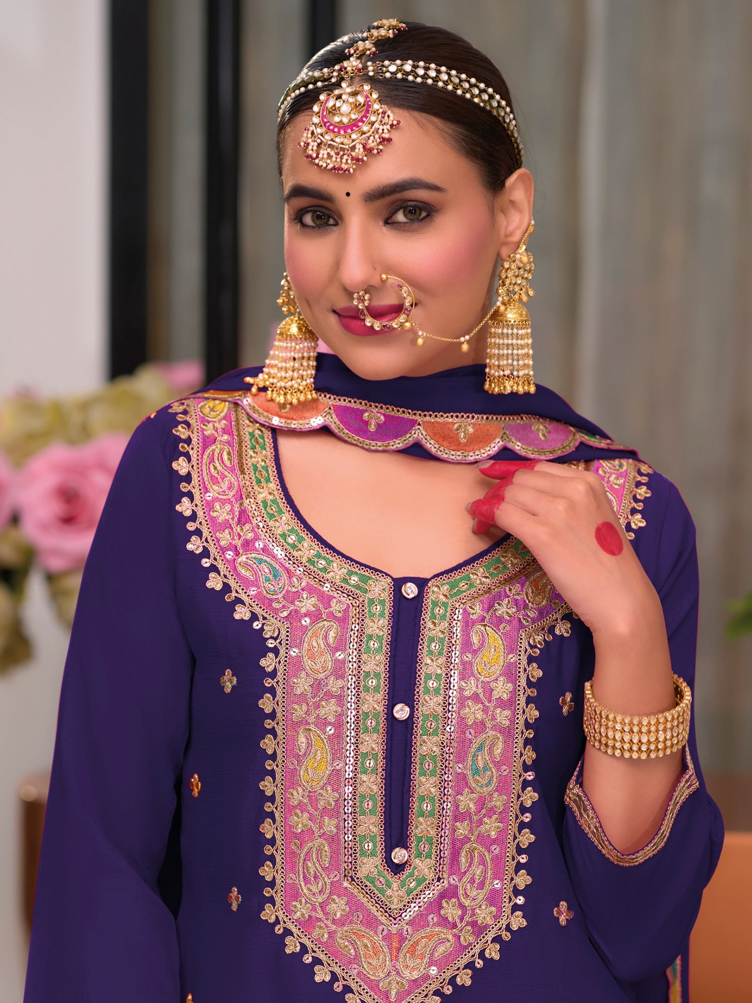 indo era, suit, kurta set for women, indo era kurta, kurta sets for ladies, summer dresses for women, 3 piece suit, cotton kurta set for women, new arrivals, women kurti plazo set, women in suit, kurta suit, floral kurta, short suit, spring summer, Purple suit