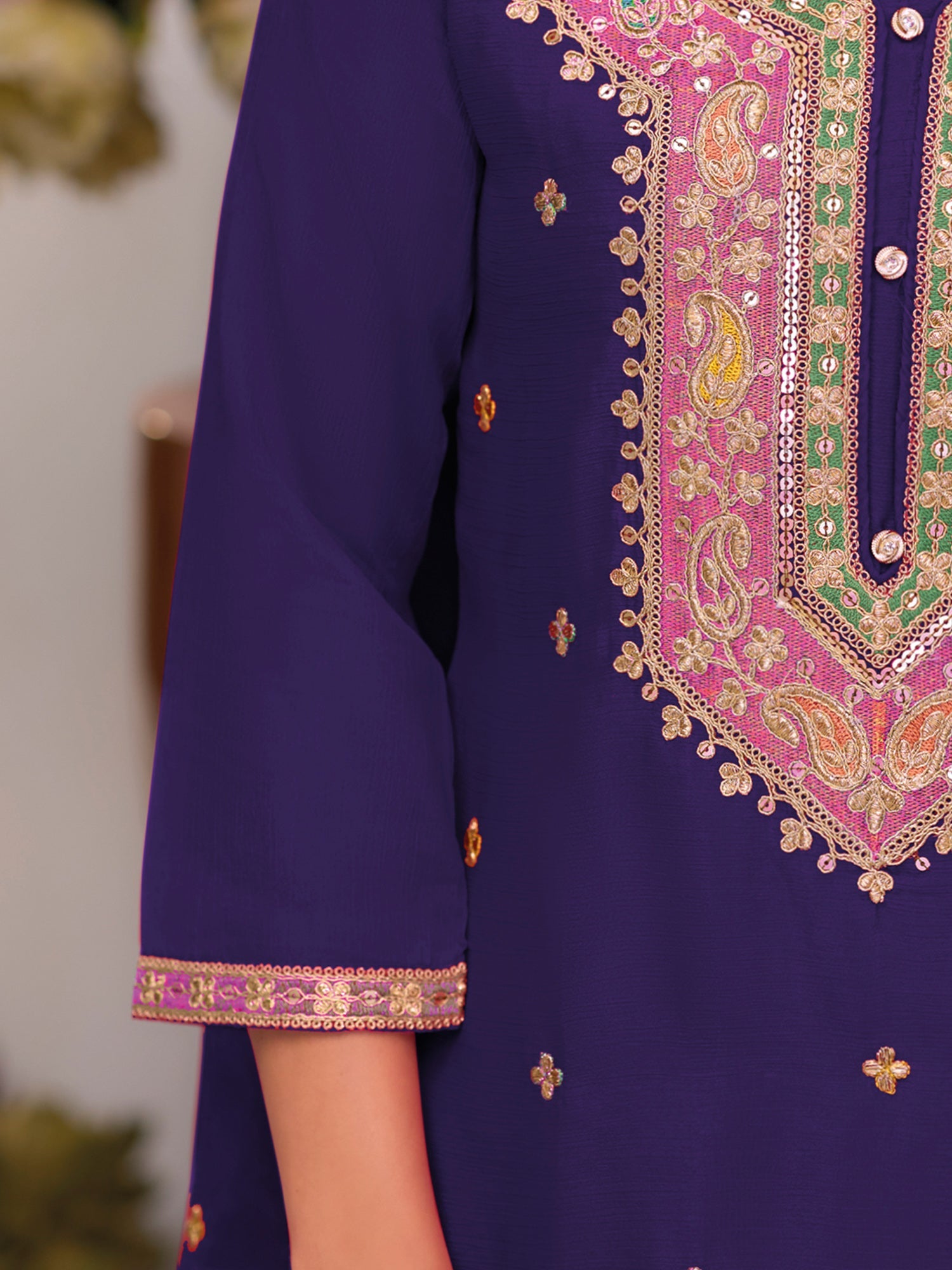 indo era, suit, kurta set for women, indo era kurta, kurta sets for ladies, summer dresses for women, 3 piece suit, cotton kurta set for women, new arrivals, women kurti plazo set, women in suit, kurta suit, floral kurta, short suit, spring summer, Purple suit