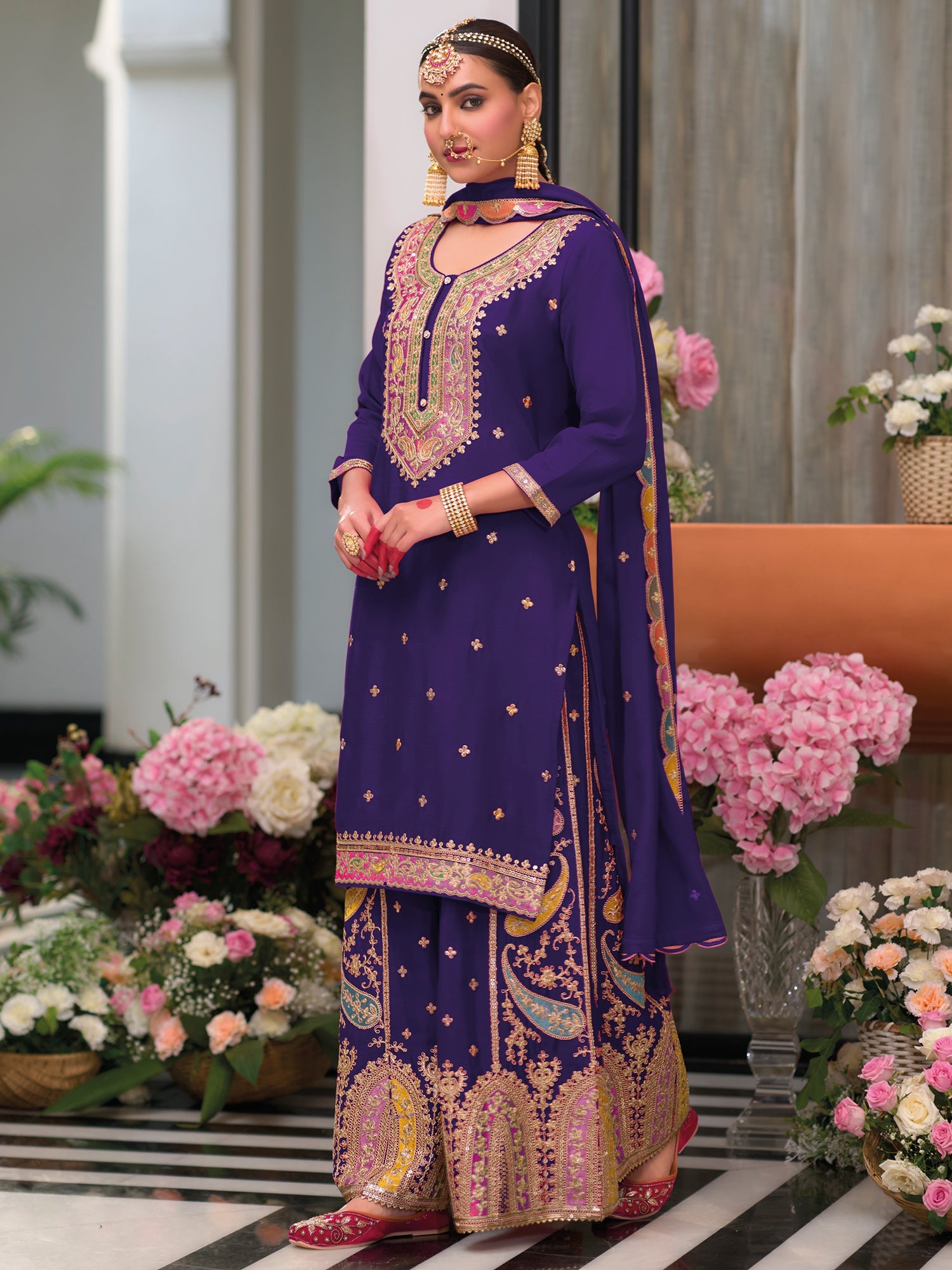 indo era, suit, kurta set for women, indo era kurta, kurta sets for ladies, summer dresses for women, 3 piece suit, cotton kurta set for women, new arrivals, women kurti plazo set, women in suit, kurta suit, floral kurta, short suit, spring summer, Purple suit