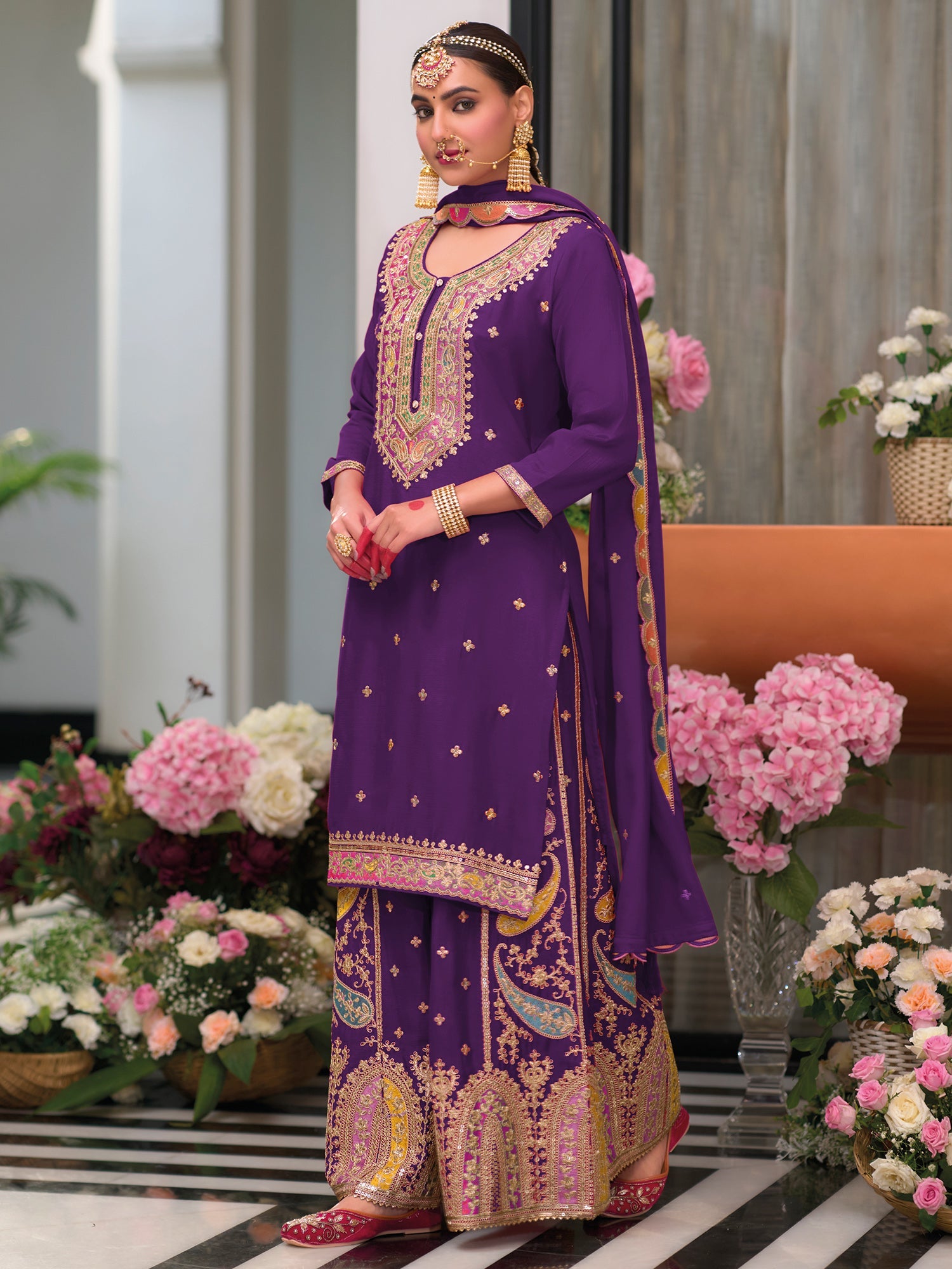 indo era, suit, kurta set for women, indo era kurta, kurta sets for ladies, summer dresses for women, 3 piece suit, cotton kurta set for women, new arrivals, women kurti plazo set, women in suit, kurta suit, floral kurta, short suit, spring summer, Purple suit