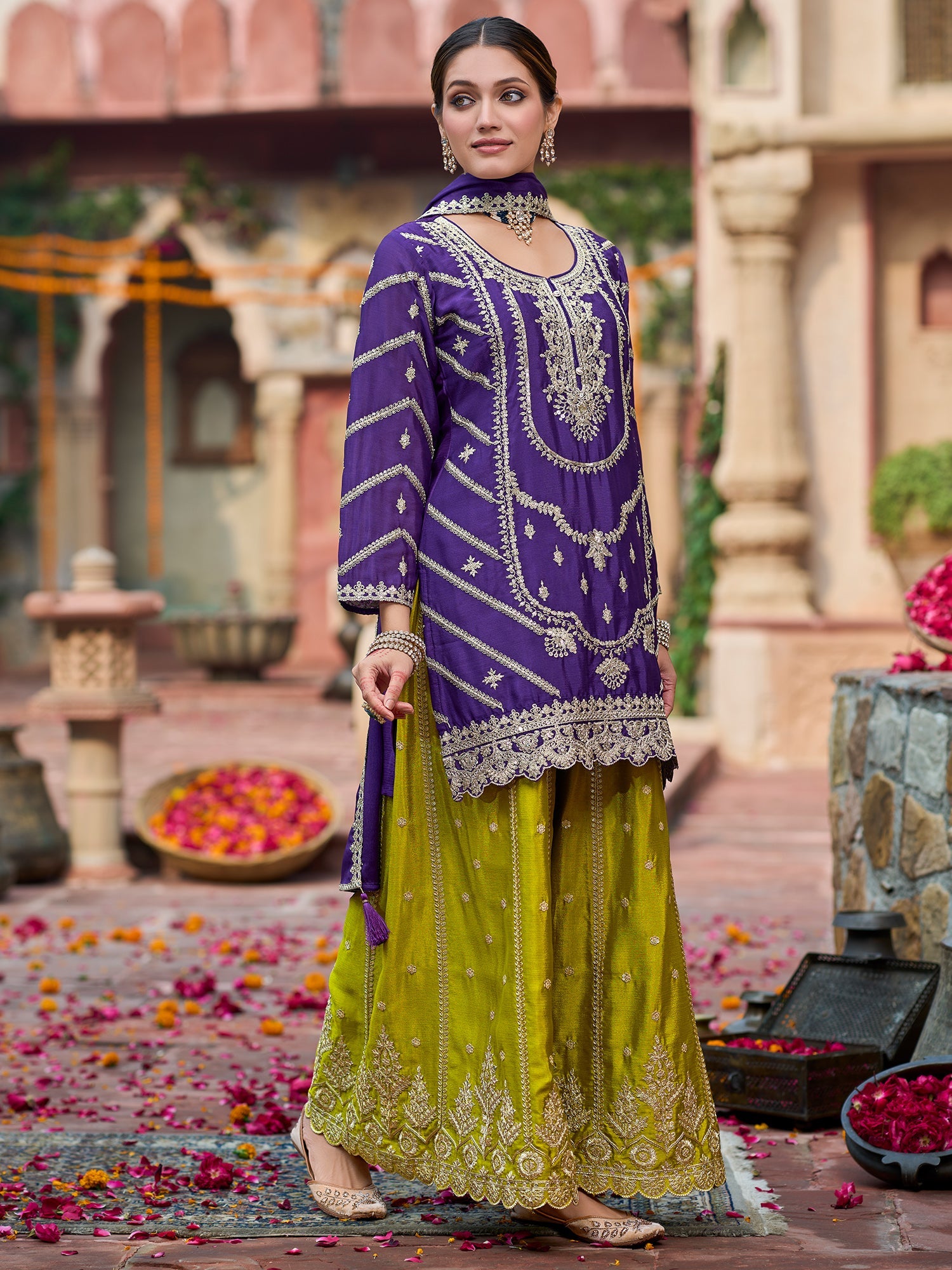 indo era, suit, kurta set for women, indo era kurta, kurta sets for ladies, summer dresses for women, 3 piece suit, cotton kurta set for women, new arrivals, women kurti plazo set, women in suit, kurta suit, floral kurta, short suit, spring summer, Purple suit