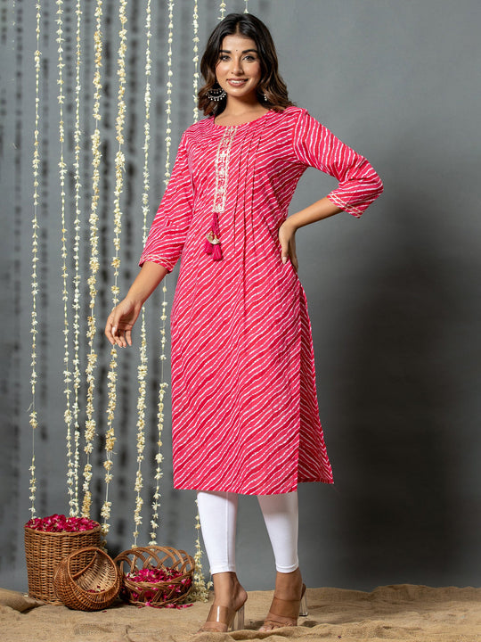 Pink Printed Straight Cotton kurta