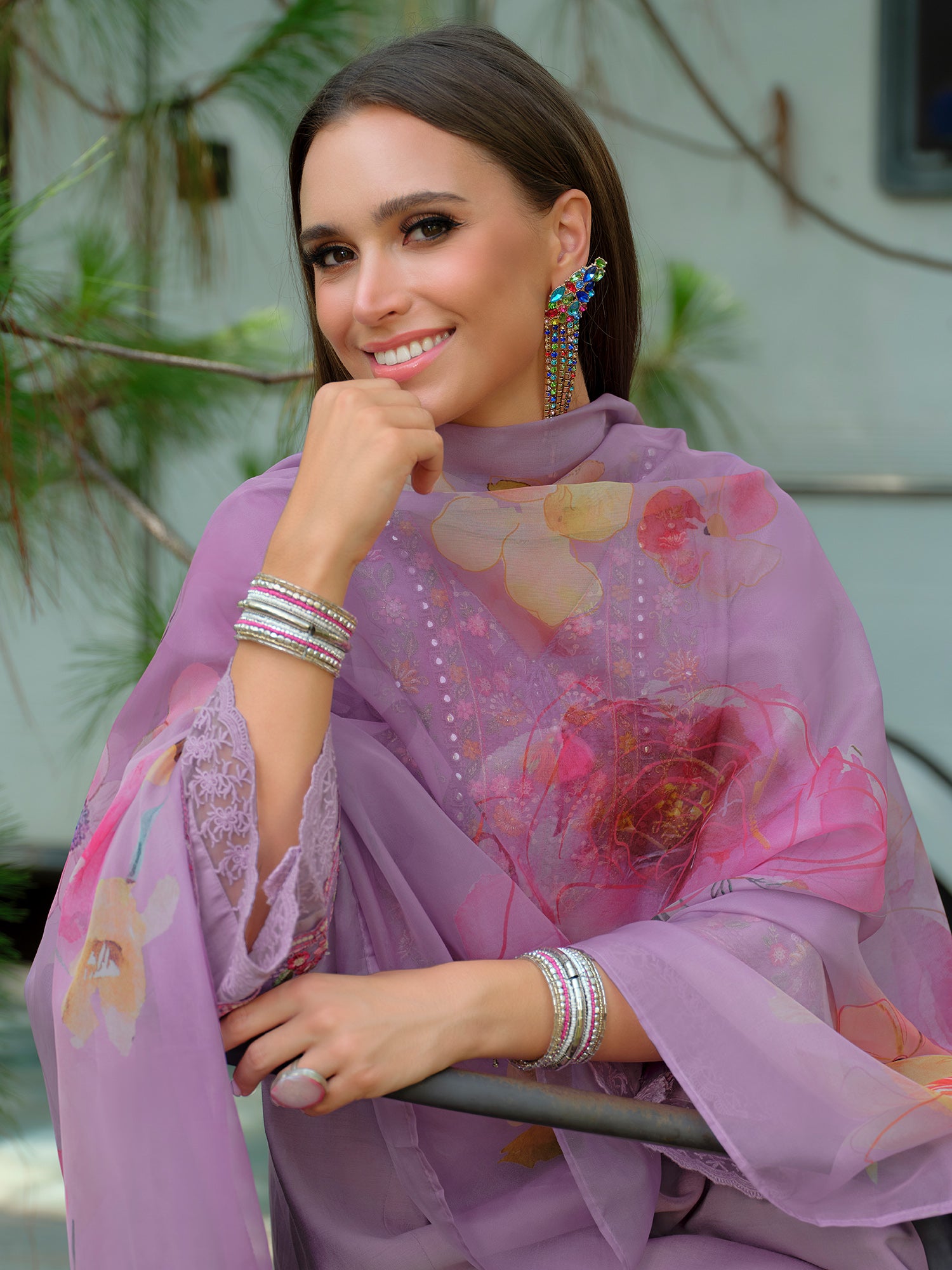 Purple Embroidered Cotton Blend A-Line Kurta Sets With Dupatta