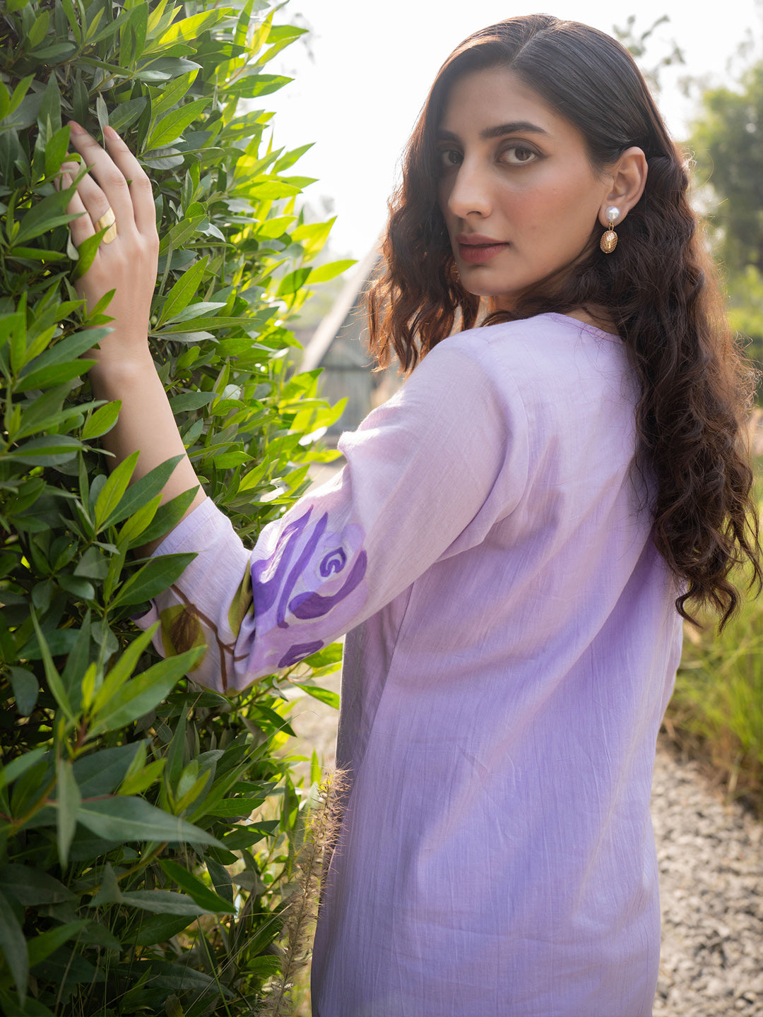 Lavender Printed A Line Kurta Trouser set