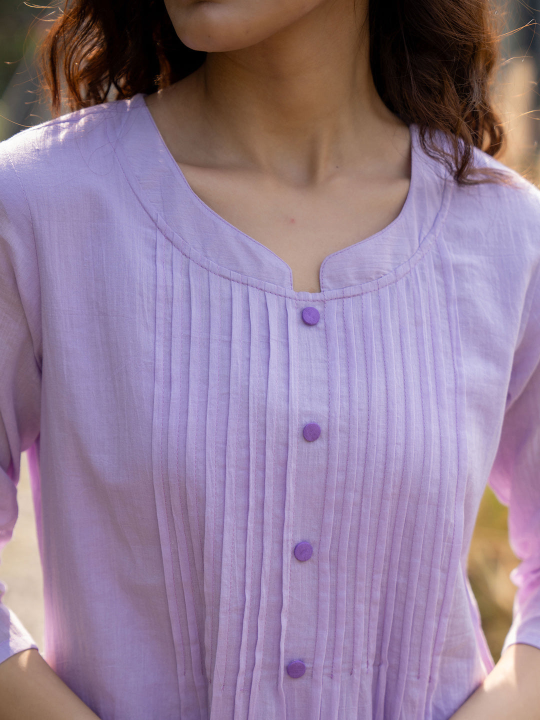 Lavender Printed A Line Kurta Trouser set
