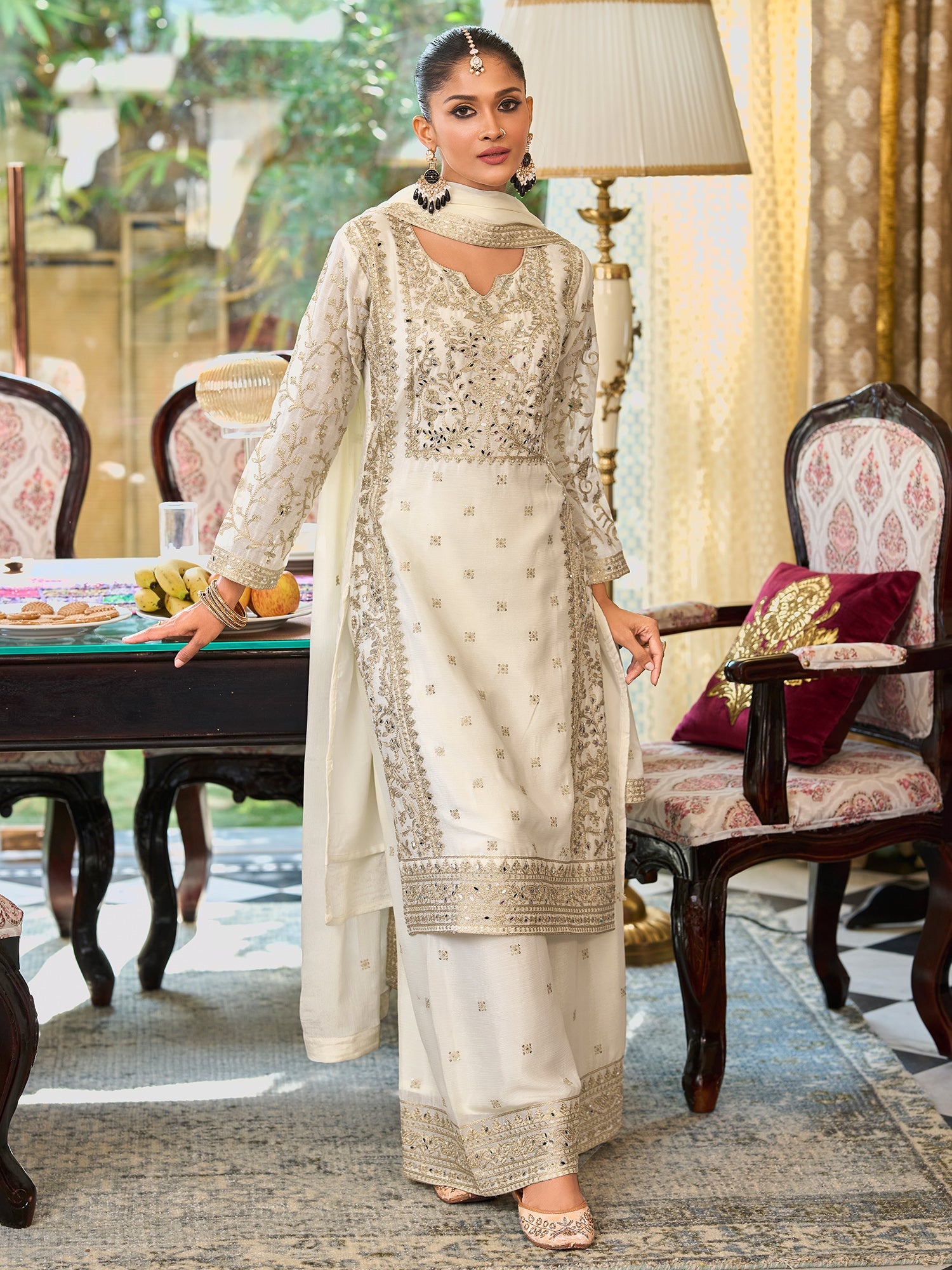 indo era, suit, kurta set for women, indo era kurta, kurta sets for ladies, summer dresses for women, 3 piece suit, cotton kurta set for women, new arrivals, women kurti plazo set, women in suit, kurta suit, floral kurta, short suit, spring summer, White suit