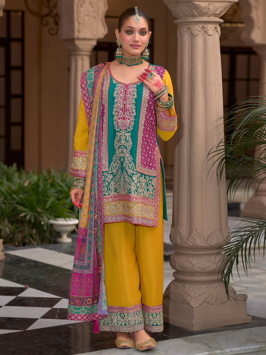 Indo Era Multi Embroidered Straight Kurta Palazzos With Dupatta