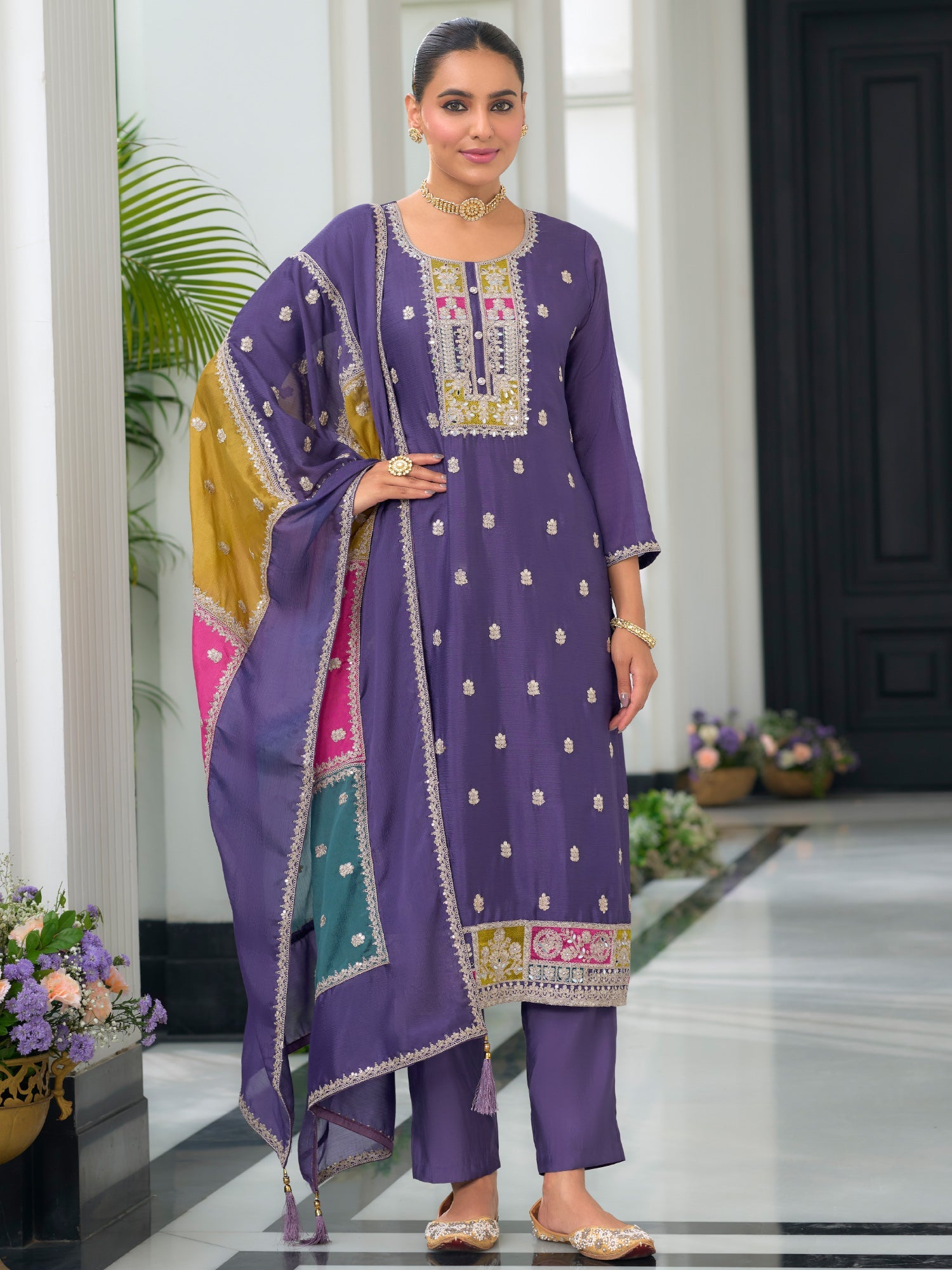 indo era, suit, kurta set for women, indo era kurta, kurta sets for ladies, summer dresses for women, 3 piece suit, cotton kurta set for women, new arrivals, women kurti plazo set, women in suit, kurta suit, floral kurta, short suit, spring summer, Purple suit