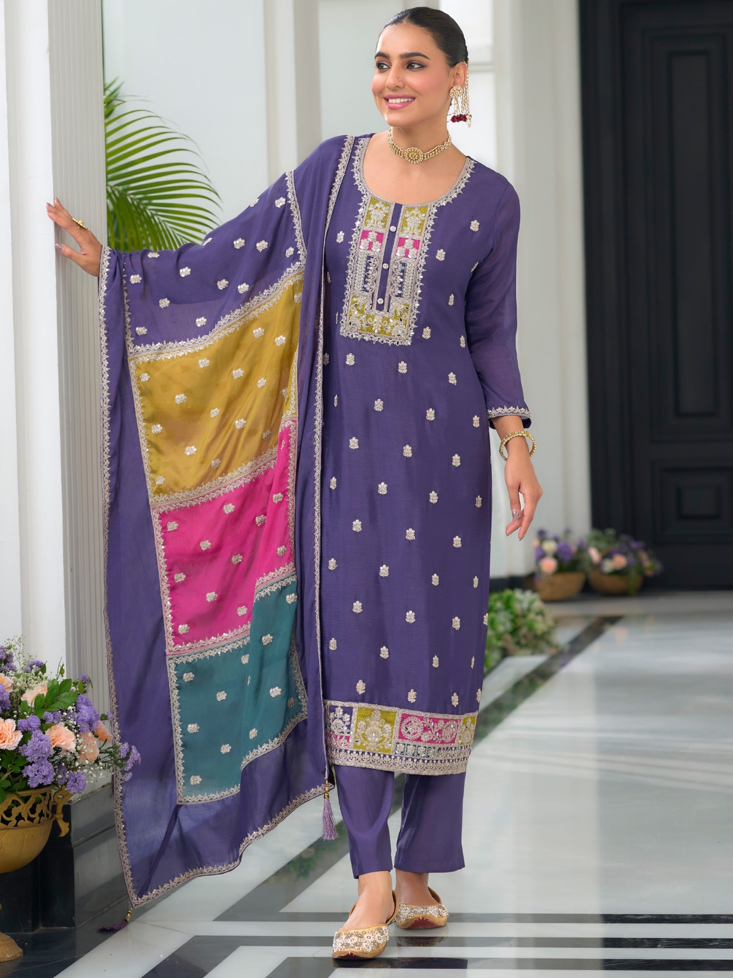 indo era, suit, kurta set for women, indo era kurta, kurta sets for ladies, summer dresses for women, 3 piece suit, cotton kurta set for women, new arrivals, women kurti plazo set, women in suit, kurta suit, floral kurta, short suit, spring summer, Purple suit