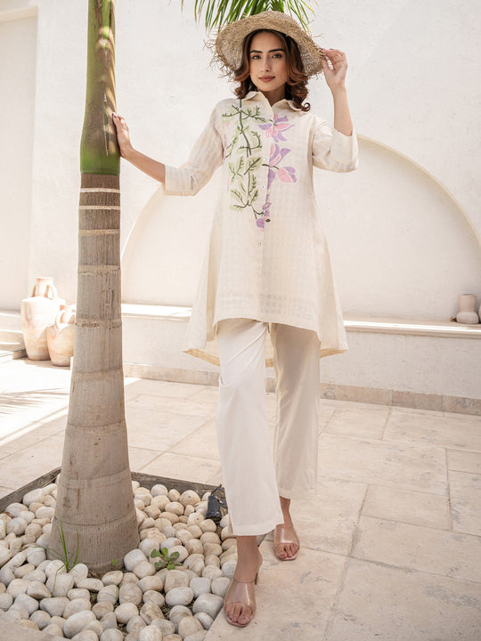 White Printed A Line Kurta Trouser set