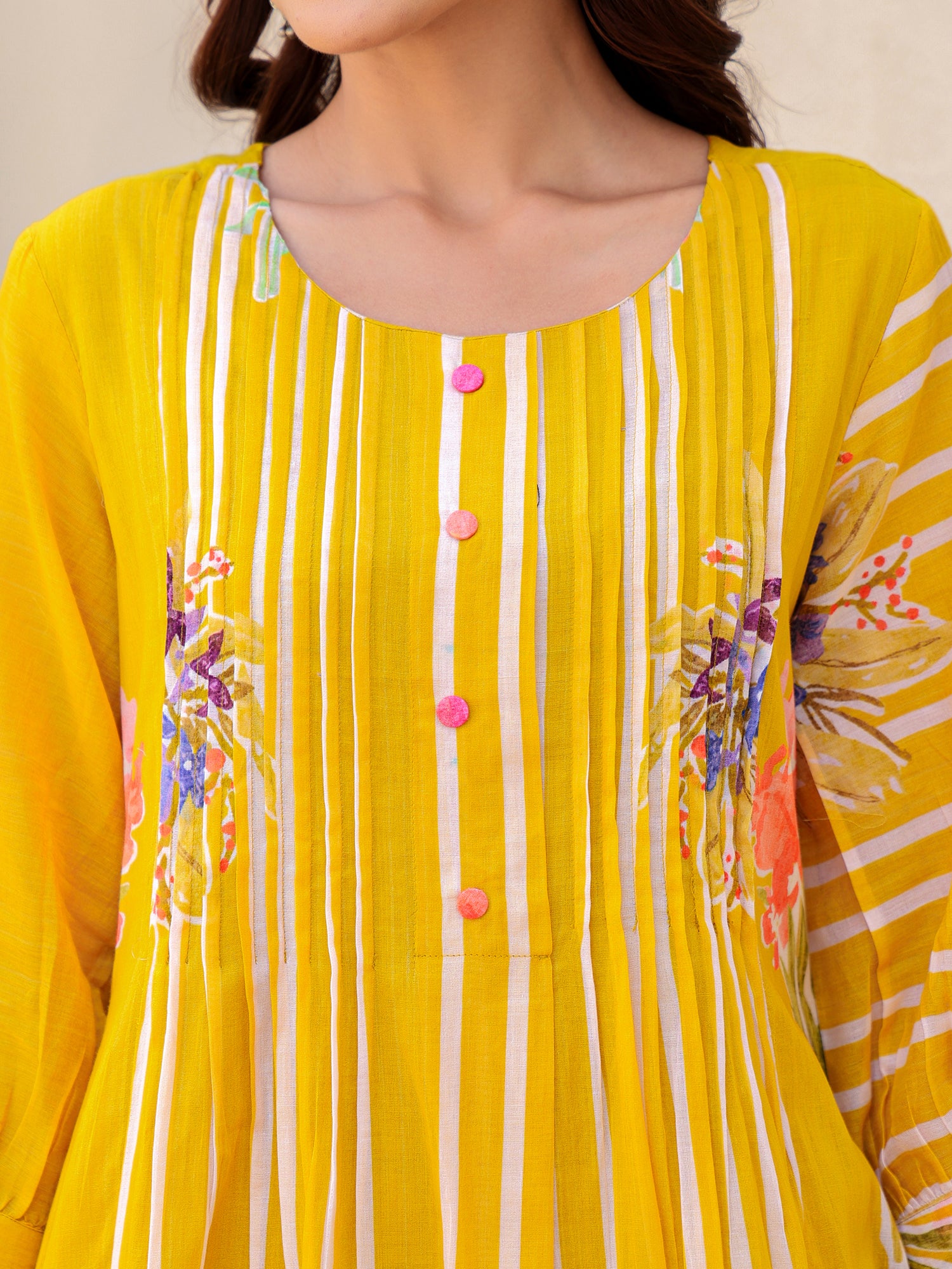 Mustard Printed A-Line Pure Cotton kurta pant set