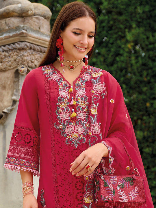 Red Embroidered Silk Blend Straight Kurta Sets With Dupatta