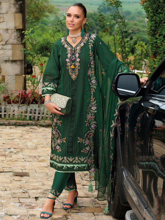 Green Embroidered Silk Blend Straight Kurta Sets With Dupatta