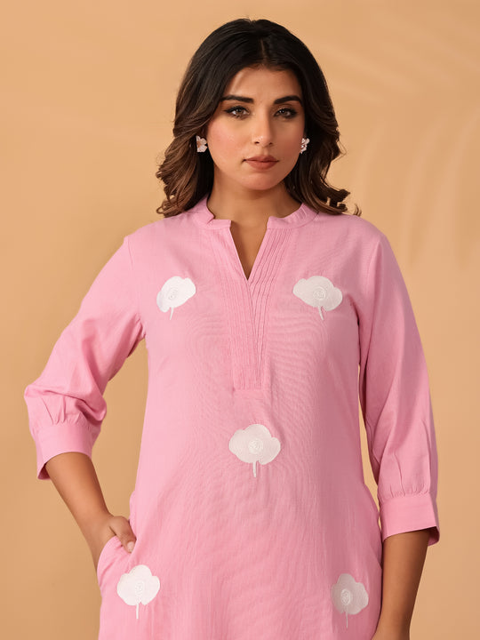 Indo Era Pink Embroidered A-Line Kurta Palazzos Set