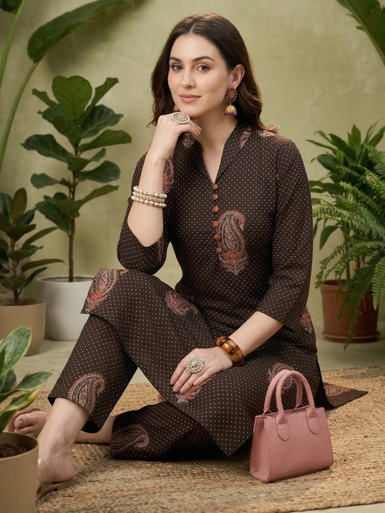 Indo Era Black Printed A-Line Kurta Trousers Set