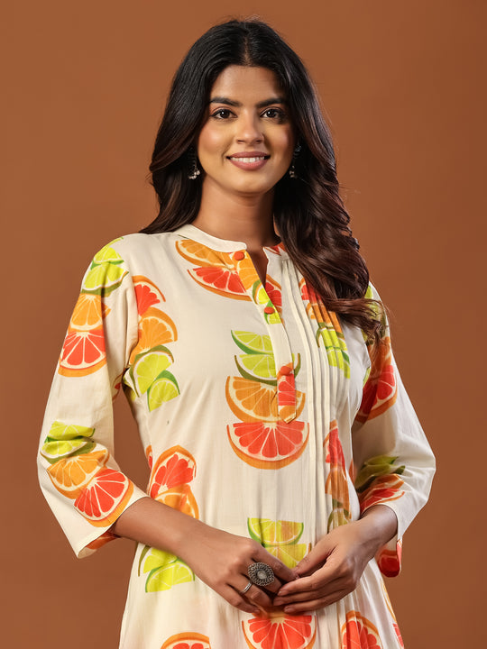 Indo Era White Printed Straight Kurta Trousers Set