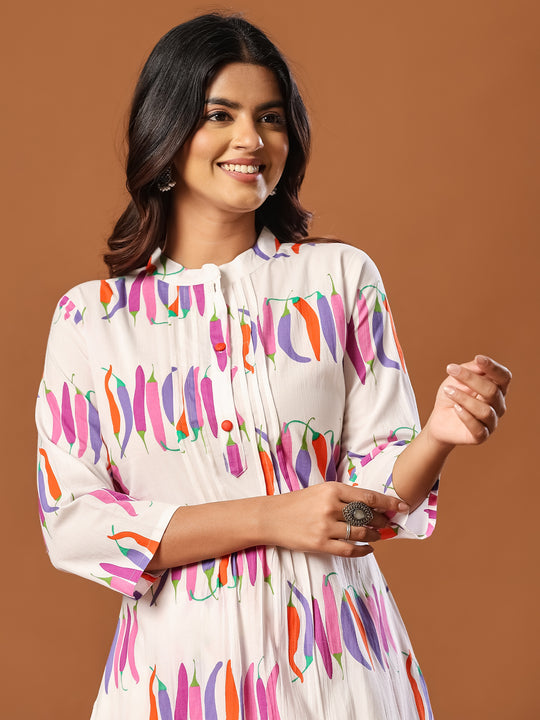 Indo Era White Printed Straight Kurta Trousers Set