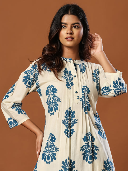 Indo Era White Printed Straight Kurta Trousers Set