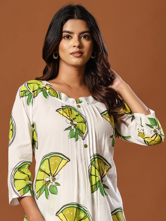Indo Era White Printed Straight Kurta Trousers Set