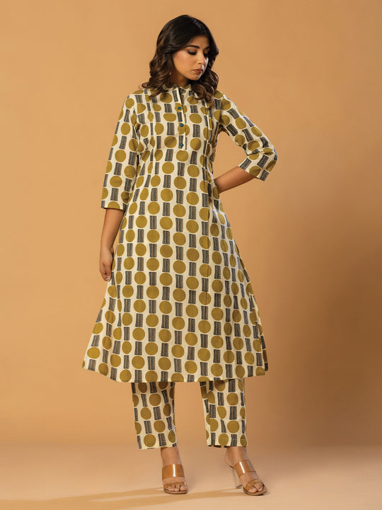 Indo Era White Printed Straight Kurta Trousers Set