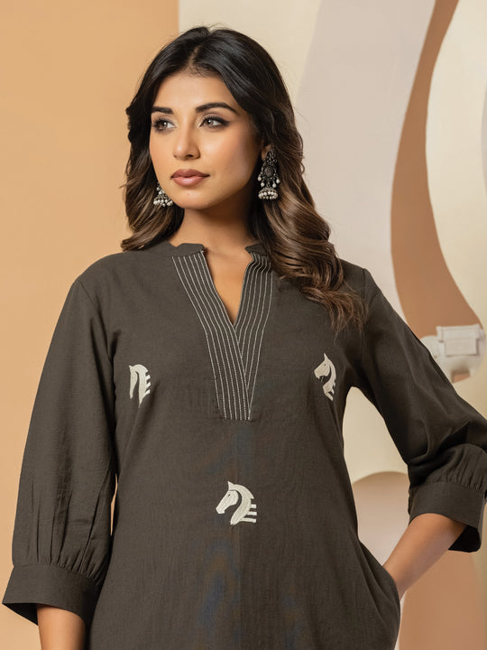 Indo Era Green Embroidered A-Line Kurta Palazzos Set