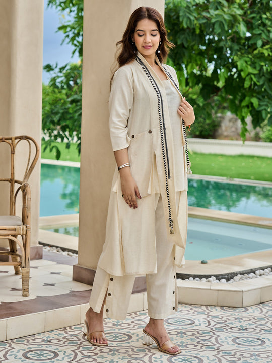 Off White Solid Pure Cotton Straight Top Palazzo Set