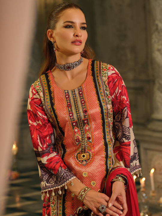 Indo Era Multi Printed A-Line Kurta Palazzos With Dupatta Set
