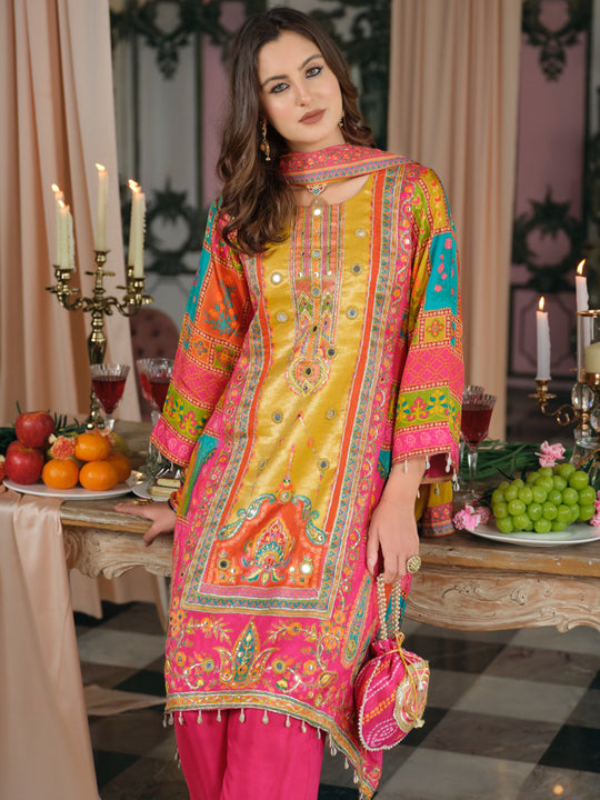 Indo Era Multi Printed A-Line Kurta Palazzos With Dupatta Set