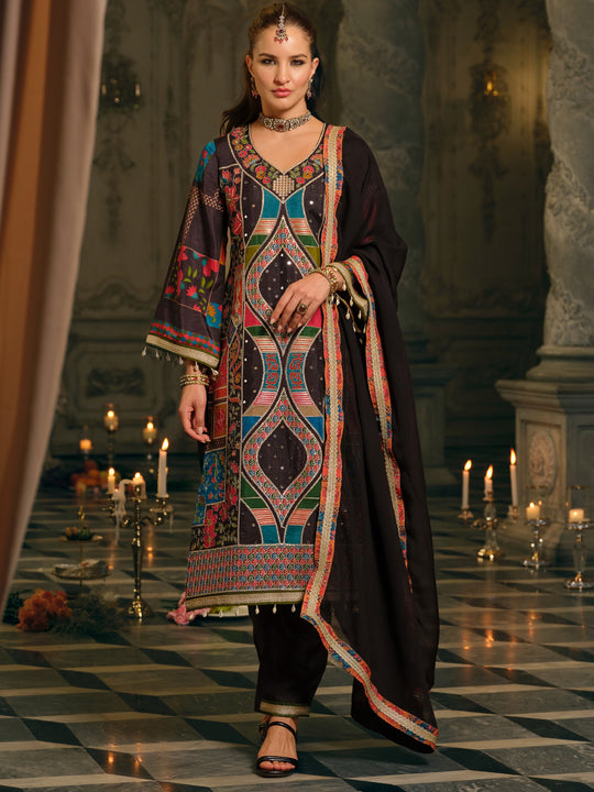 Indo Era Multi Printed A-Line Kurta Palazzos With Dupatta Set
