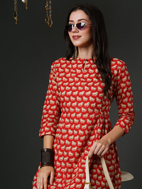 Indo Era Red Printed Smart Casual Co-Ords Set
