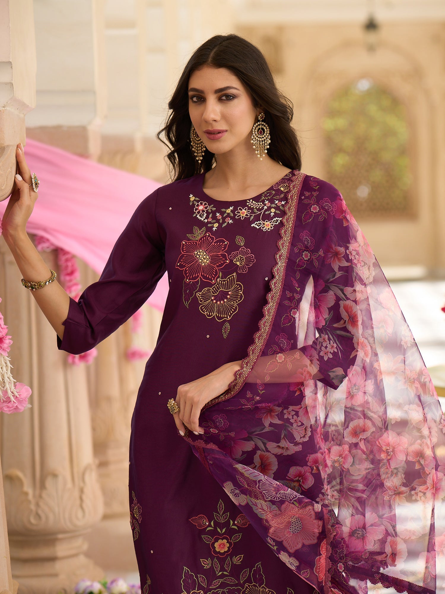Burgundy Kurta Sets  For women,indo era, indoera, kurta set for women, women kurta set, women suit, summer wear for women, festive suit for women, mother's day outfit, dress for mother, mother's day special, heeramandi dress