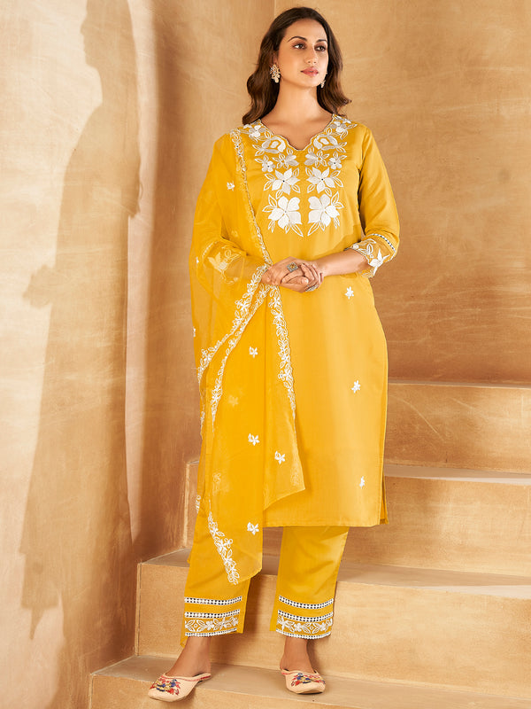 Yellow Kurta Sets  For women,indo era, indoera, kurta set for women, women kurta set, women suit, summer wear for women, festive suit for women, mother's day outfit, dress for mother, mother's day special, kurta set for women, kurta for women, kurta trouser and dupatta