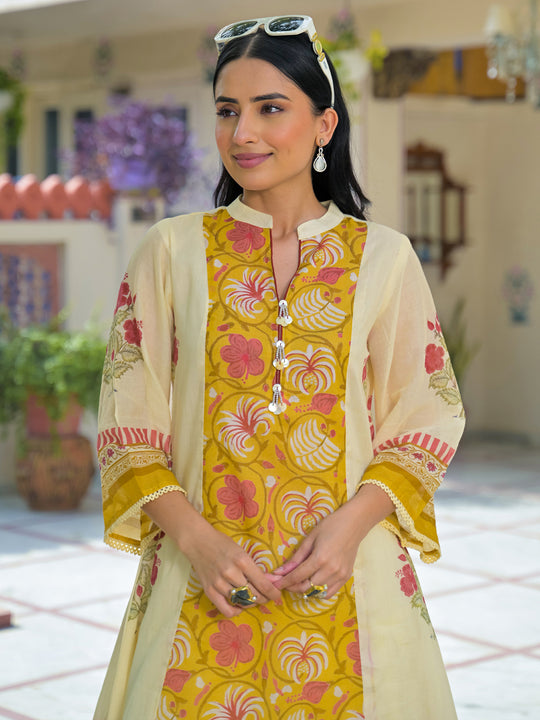 Indo Era Off White Printed A-Line Kurta Salwar Set