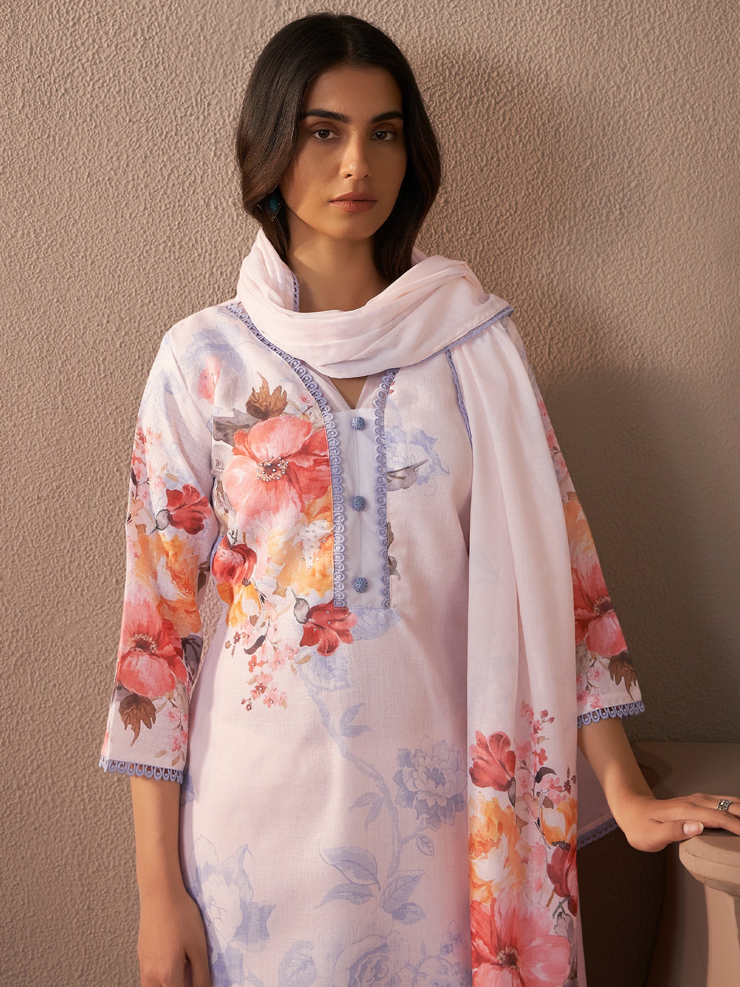indo era, suit, kurta set for women, indo era kurta, kurta sets for ladies, summer dresses for women, 3 piece suit, cotton kurta set for women, new arrivals, women kurti plazo set, women in suit, kurta suit, floral kurta, short suit, spring summer, White suit